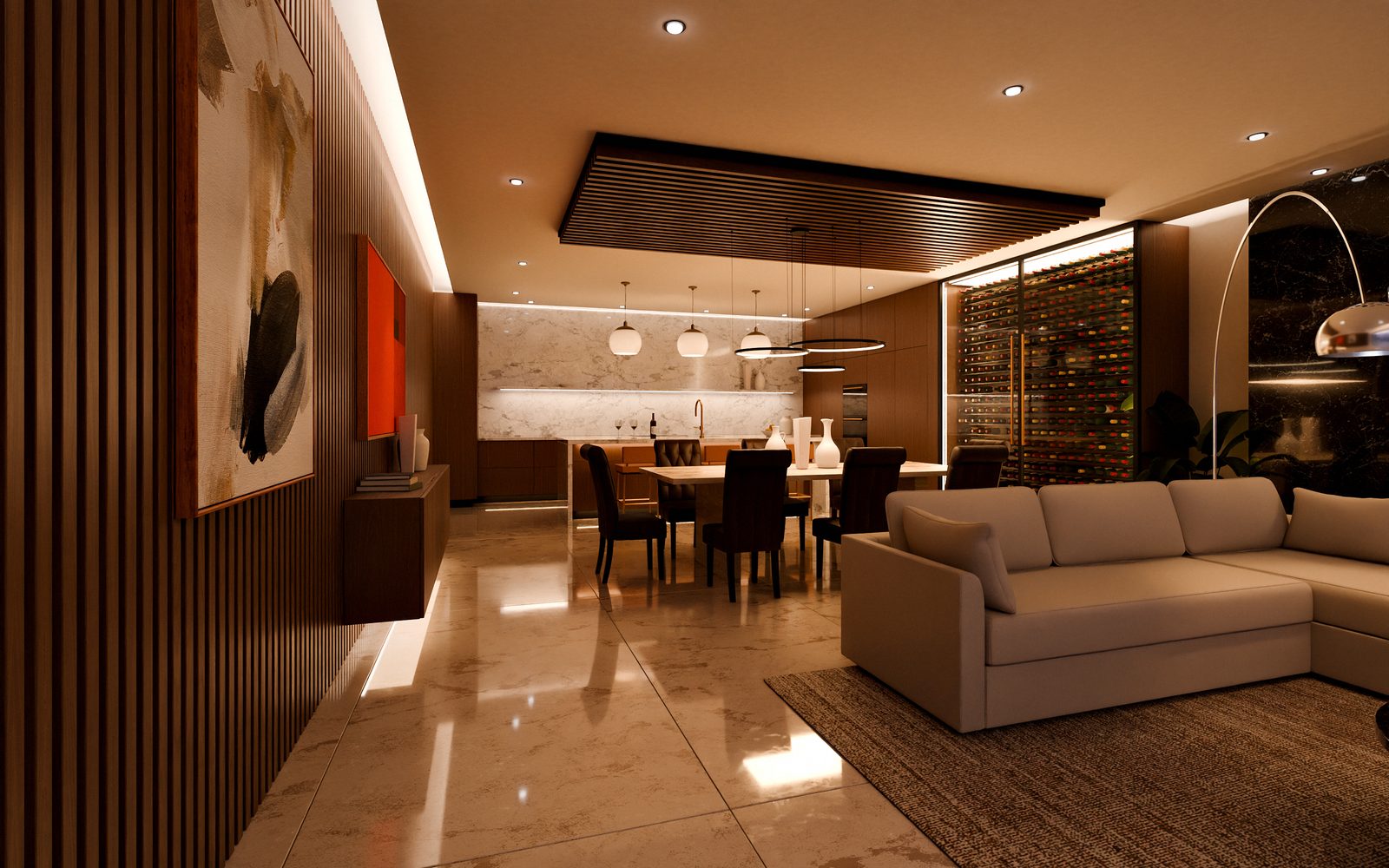 Sala, comedor y cocina